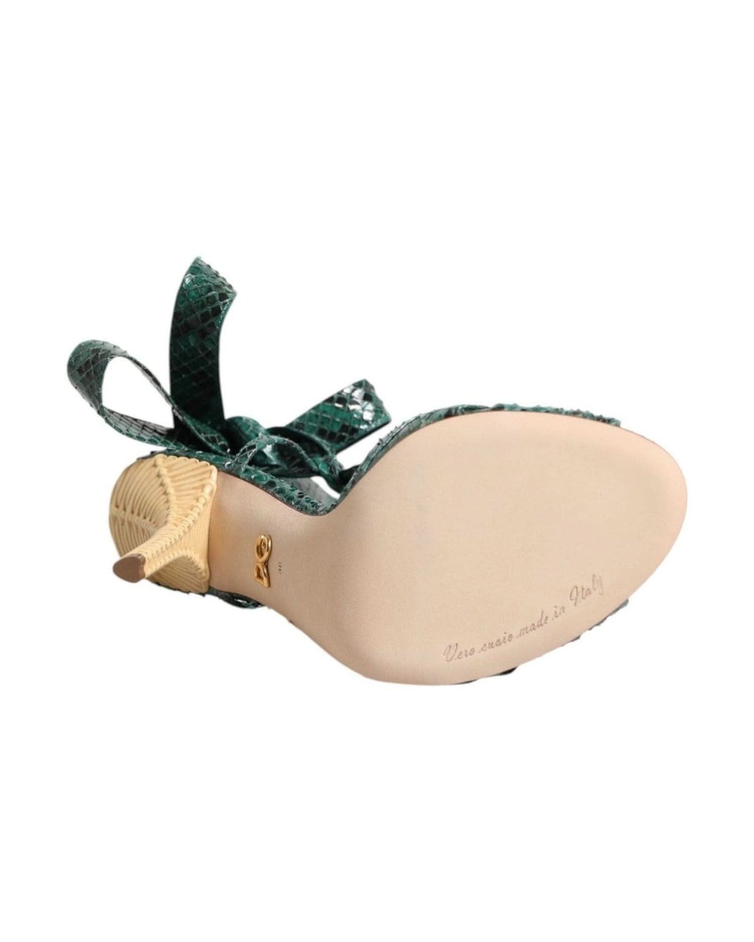 Dolce & Gabbana Green Leather Python Heels Sandals Shoes Heels