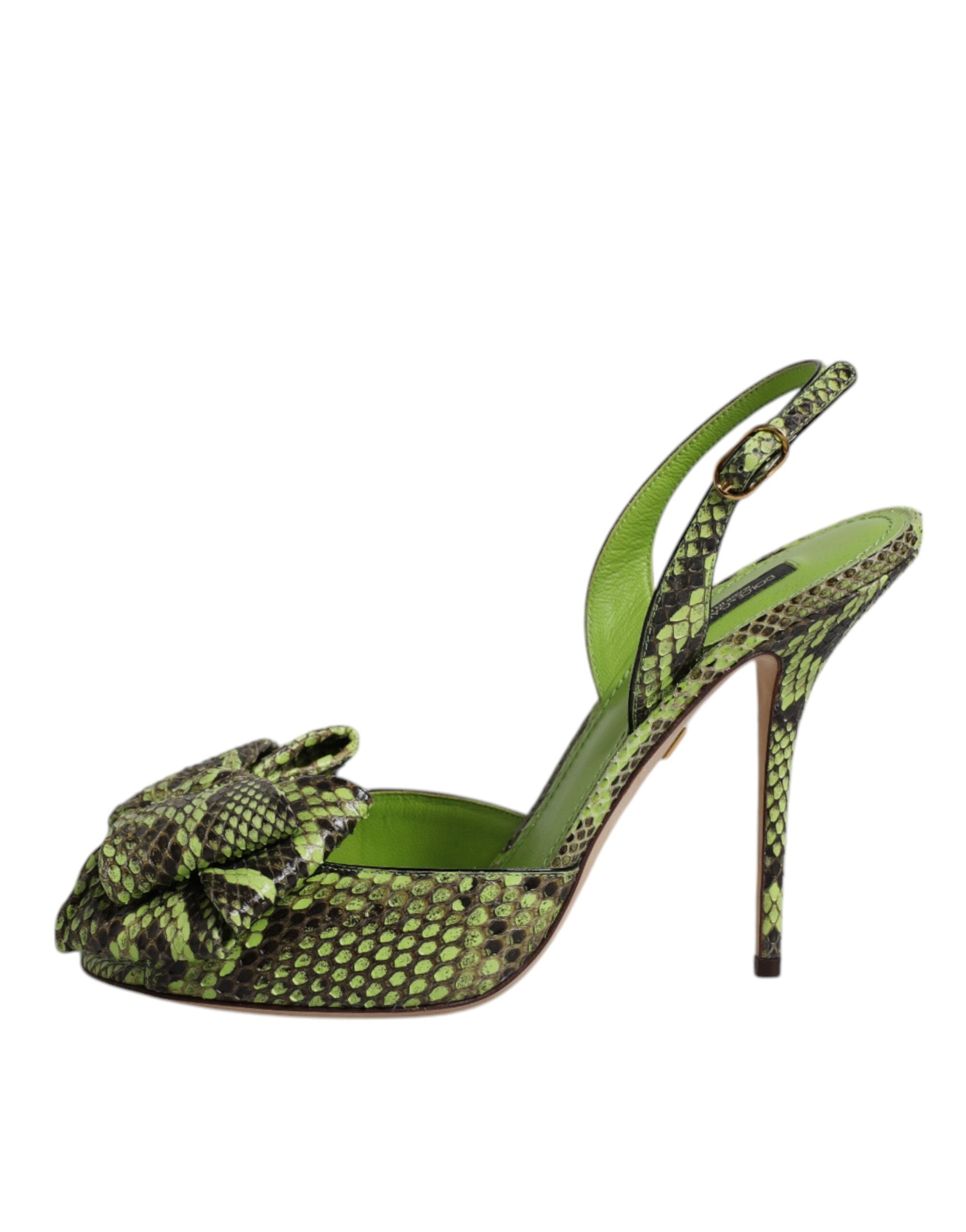 Dolce & Gabbana Green Leather Python Heels Sandals Shoes Glam Steals