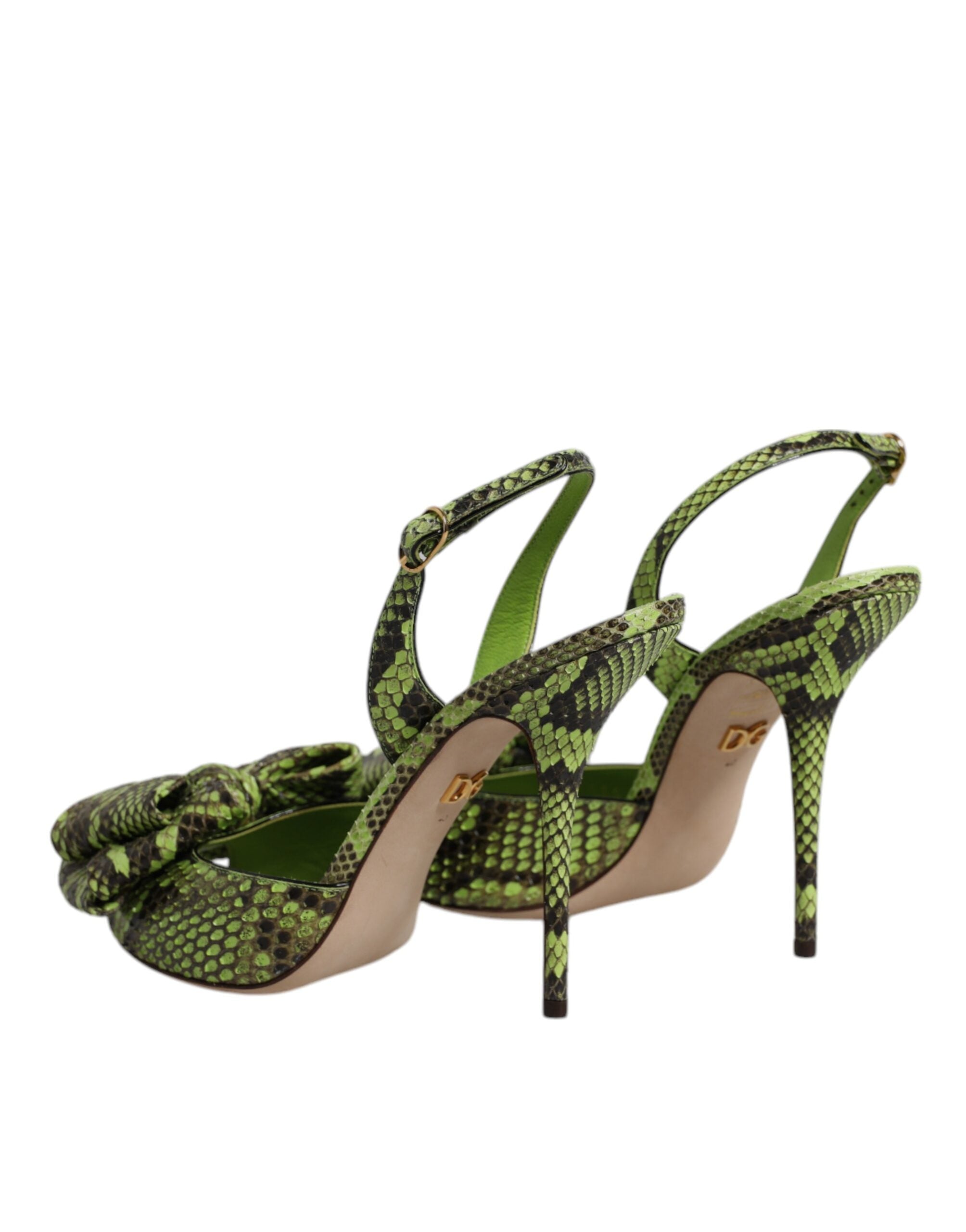 Dolce & Gabbana Green Leather Python Heels Sandals Shoes Glam Steals