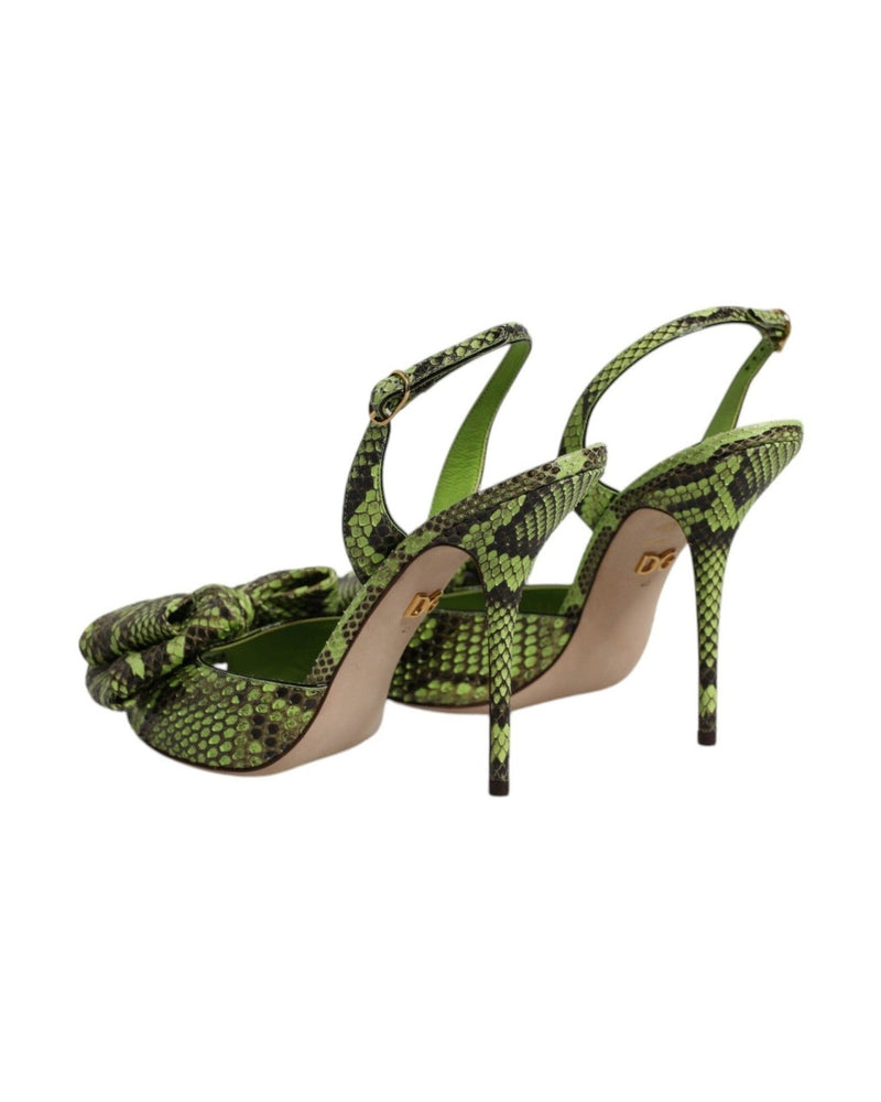 Dolce & Gabbana Green Leather Python Heels Sandals Shoes Glam Steals