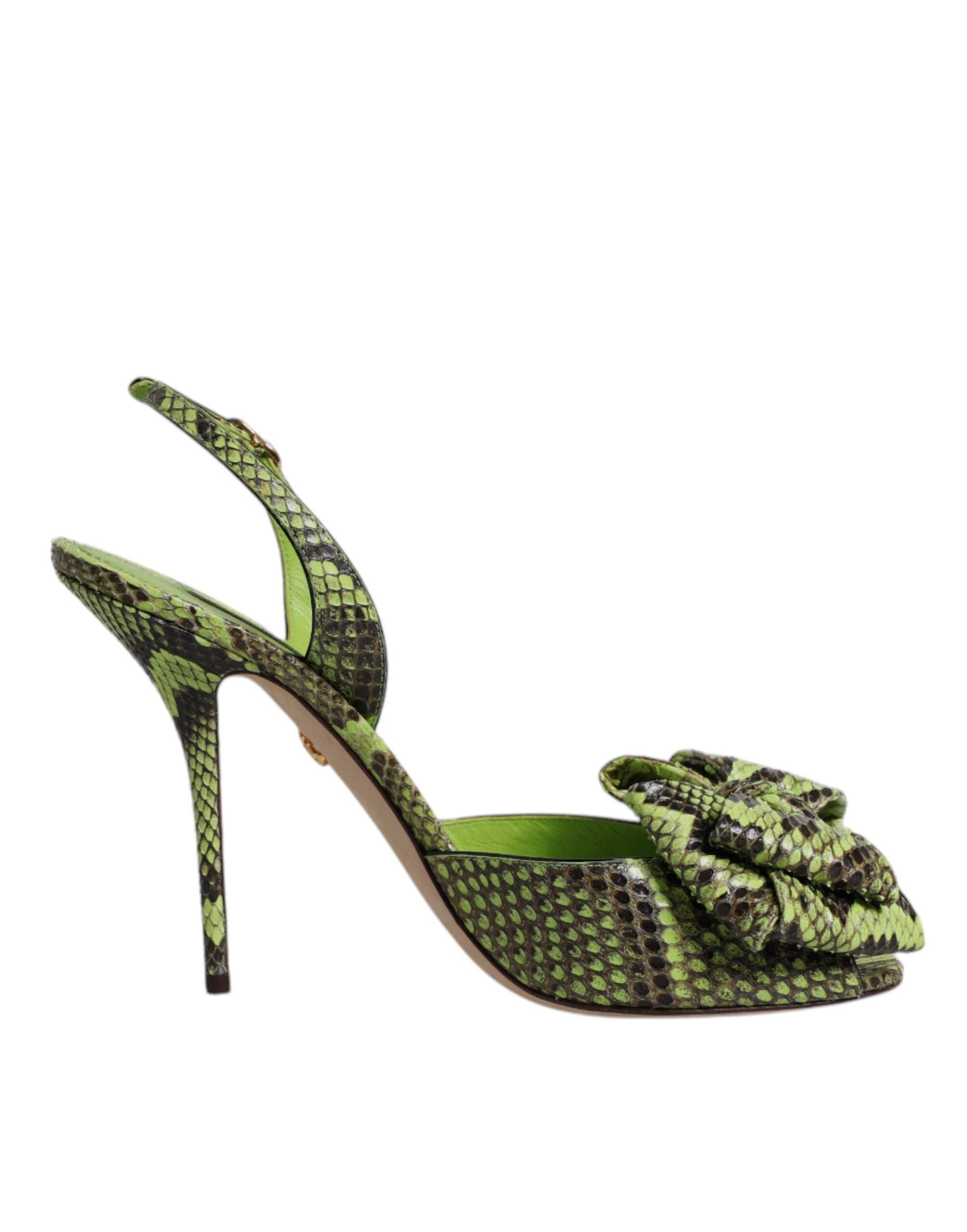 Dolce & Gabbana Green Leather Python Heels Sandals Shoes Glam Steals