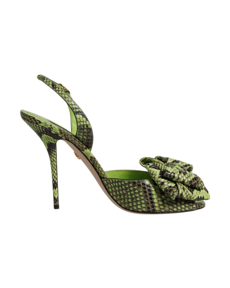 Dolce & Gabbana Green Leather Python Heels Sandals Shoes Glam Steals