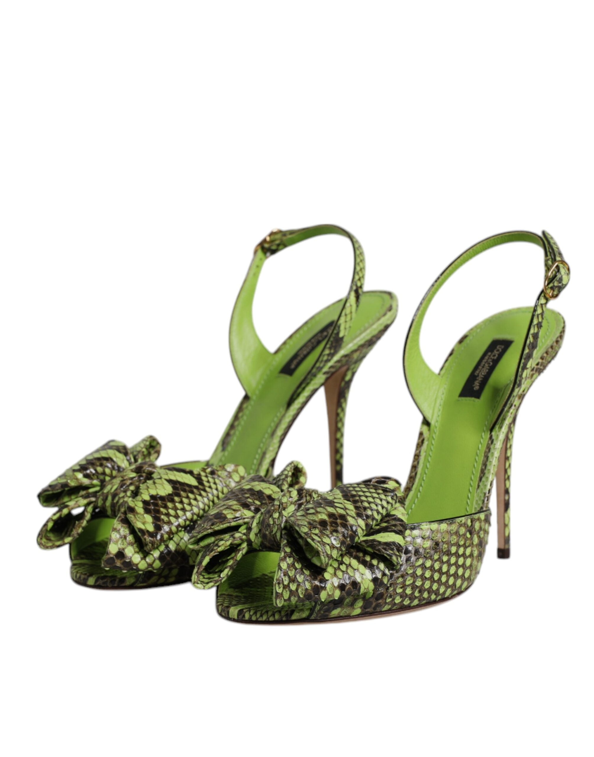 Dolce & Gabbana Green Leather Python Heels Sandals Shoes Glam Steals
