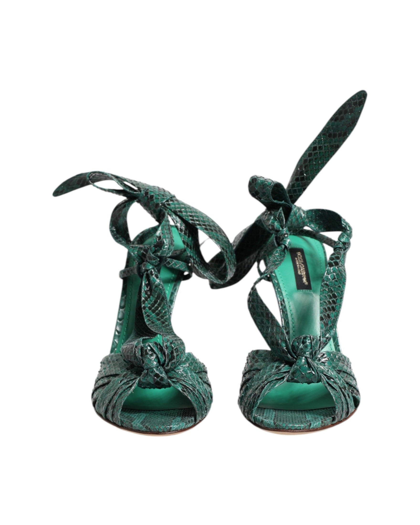 Dolce & Gabbana Green Leather Python Heels Sandals Shoes Glam Steals
