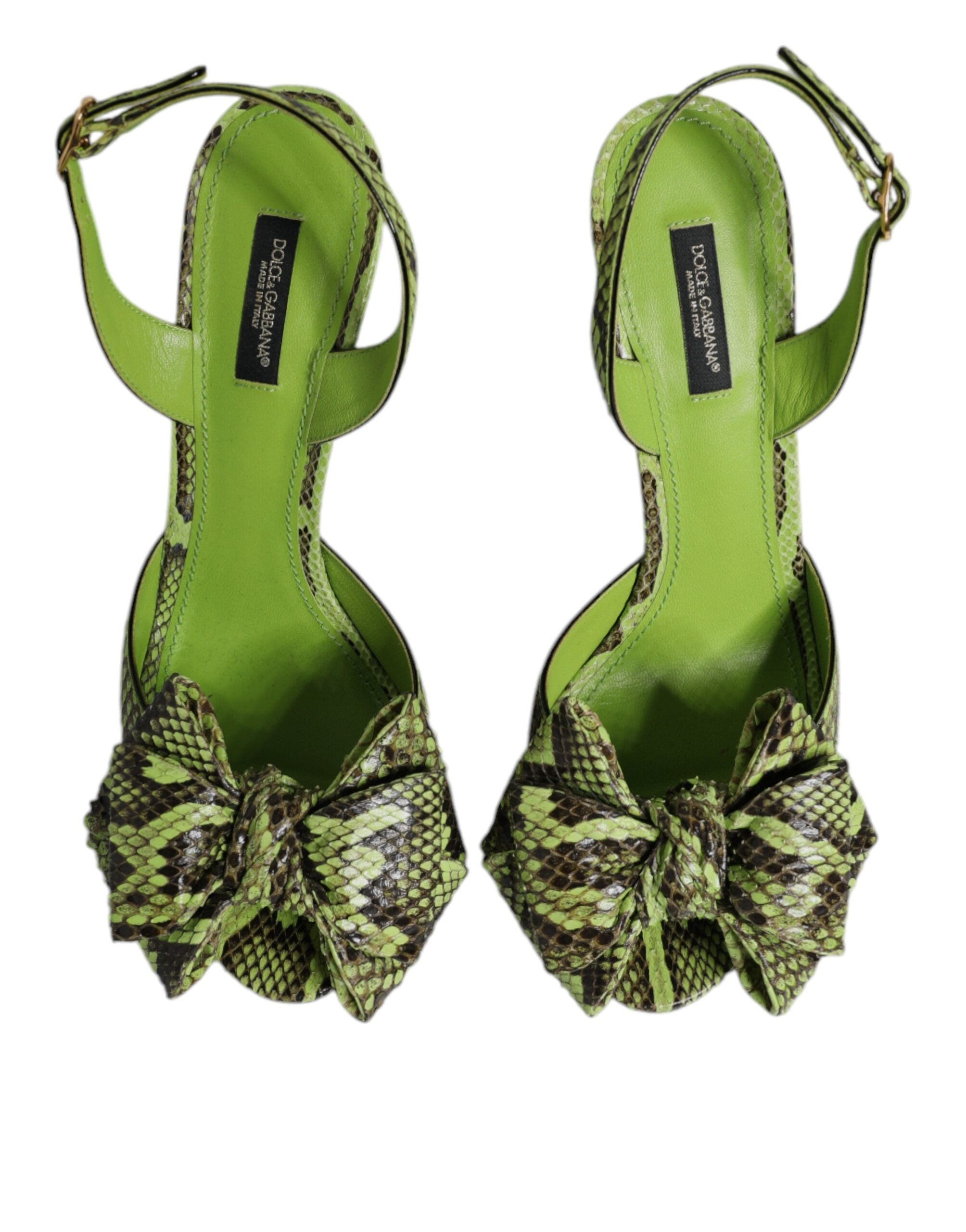 Dolce & Gabbana Green Leather Python Heels Sandals Shoes Glam Steals