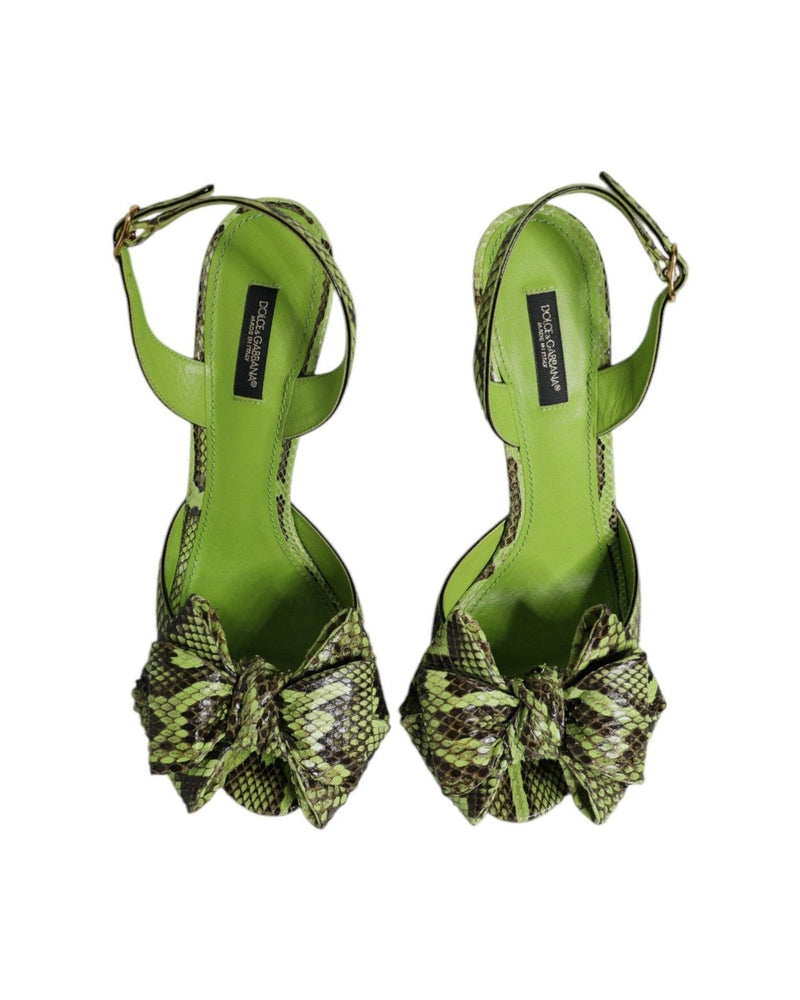 Dolce & Gabbana Green Leather Python Heels Sandals Shoes Glam Steals