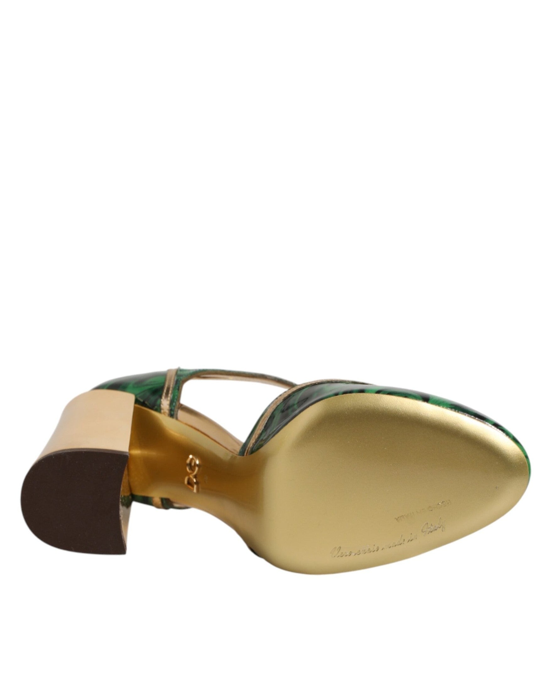 Dolce & Gabbana Green Leather T Straps Heels Sandals Shoes Glam Steals