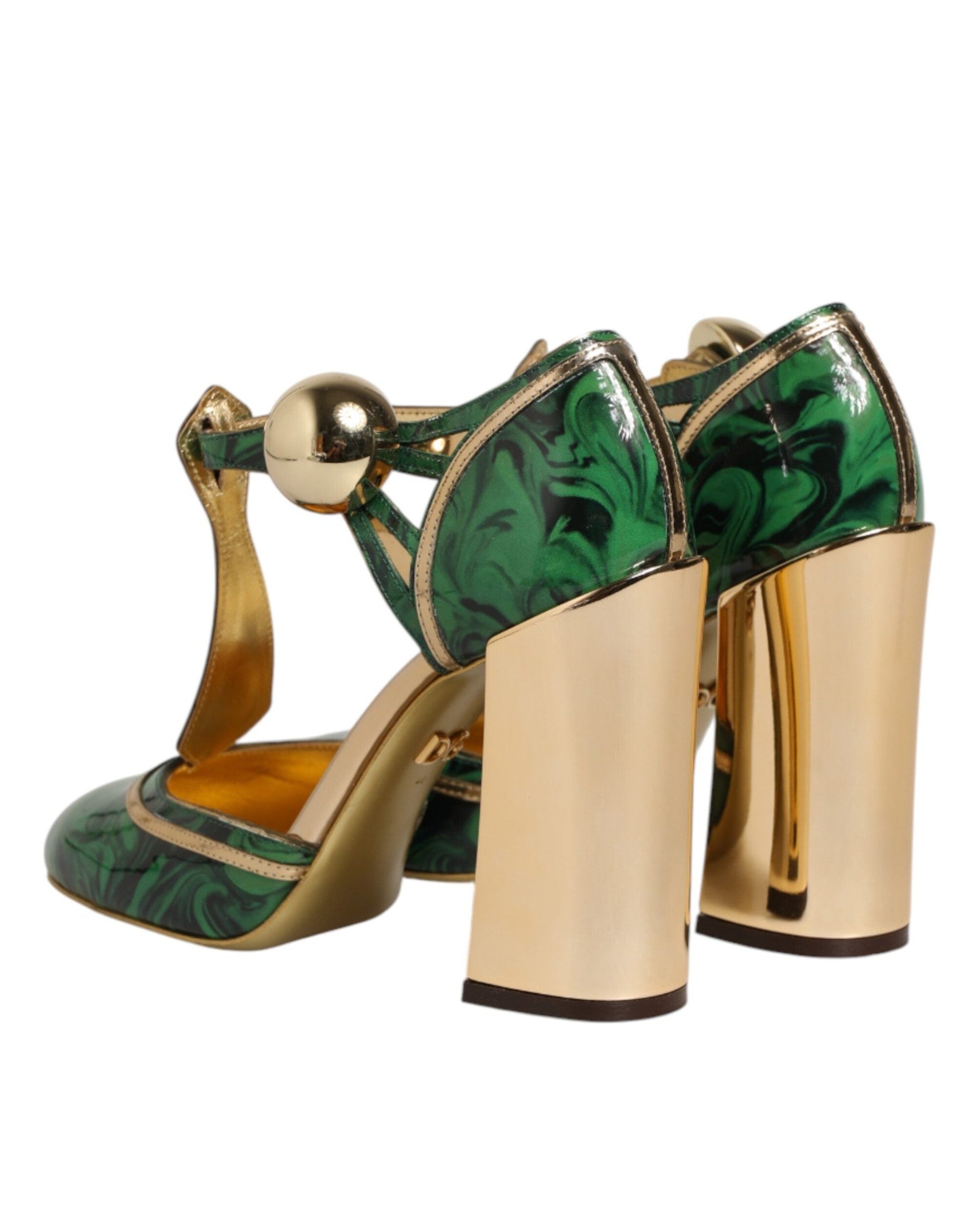 Dolce & Gabbana Green Leather T Straps Heels Sandals Shoes Glam Steals