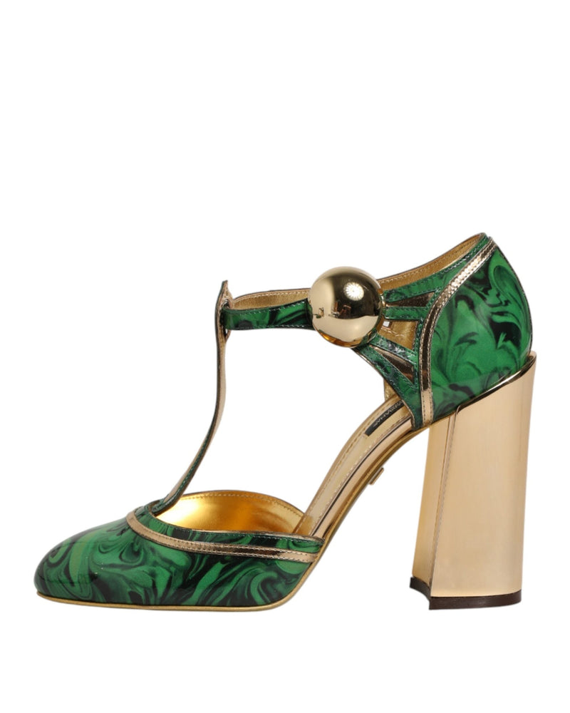 Dolce & Gabbana Green Leather T Straps Heels Sandals Shoes Glam Steals