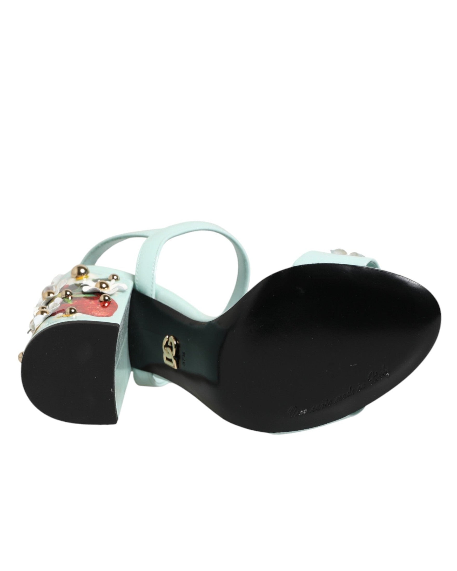 Dolce & Gabbana Green Mint Floral Studs Heels Sandals Shoes Glam Steals
