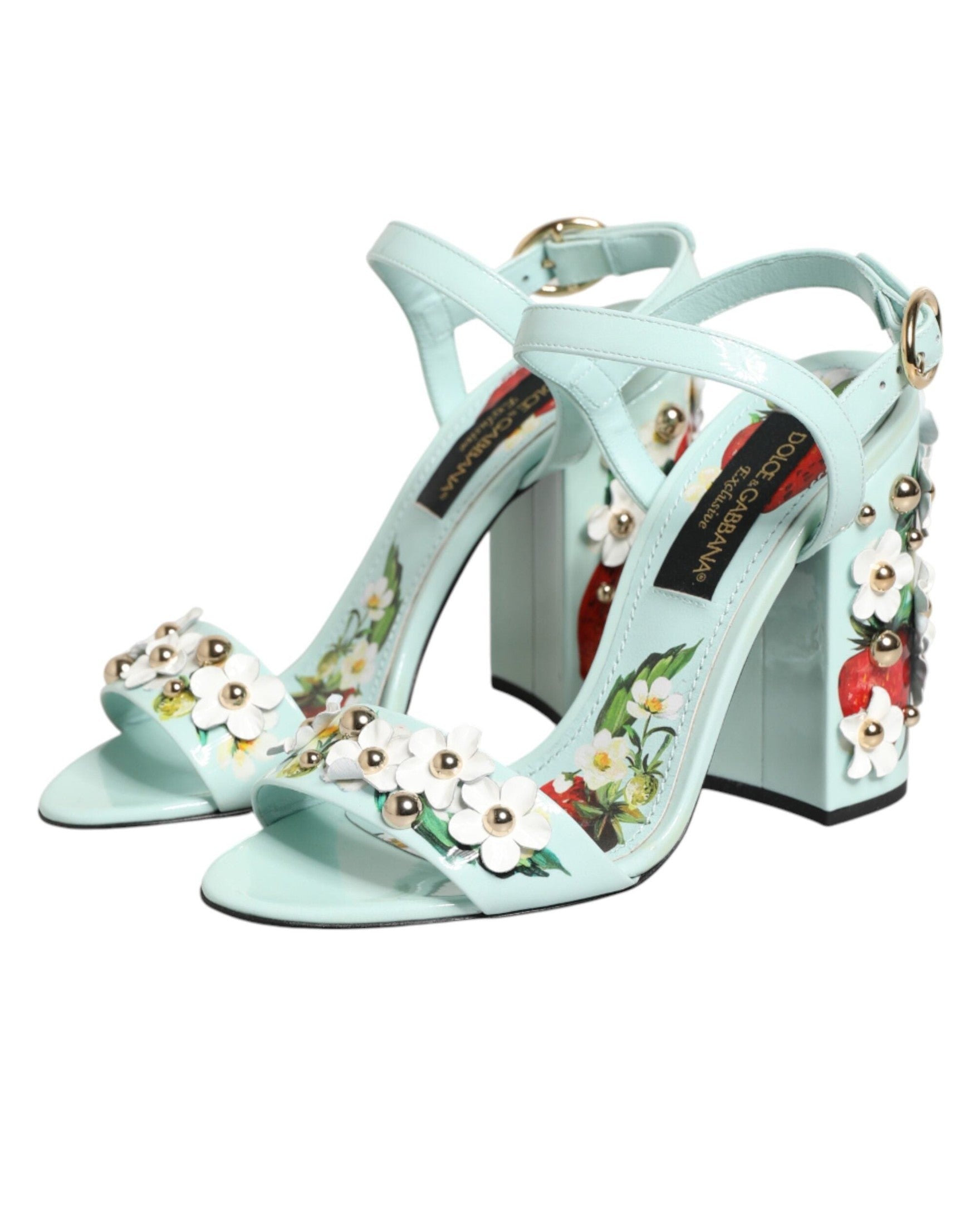 Dolce & Gabbana Green Mint Floral Studs Heels Sandals Shoes Glam Steals