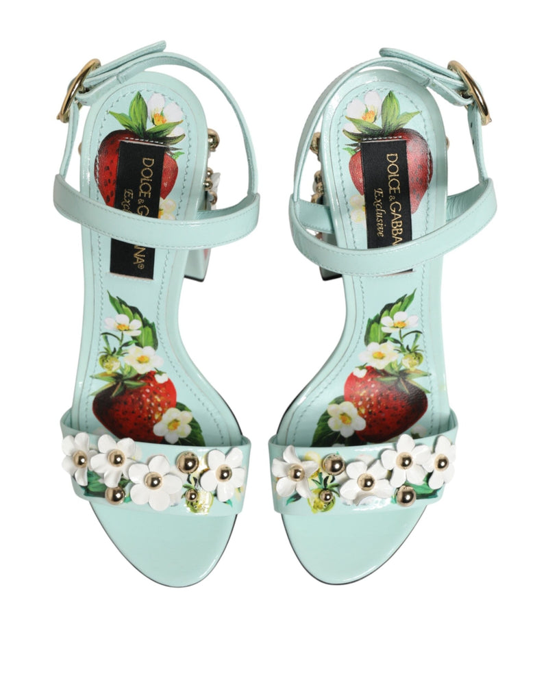 Dolce & Gabbana Green Mint Floral Studs Heels Sandals Shoes Glam Steals