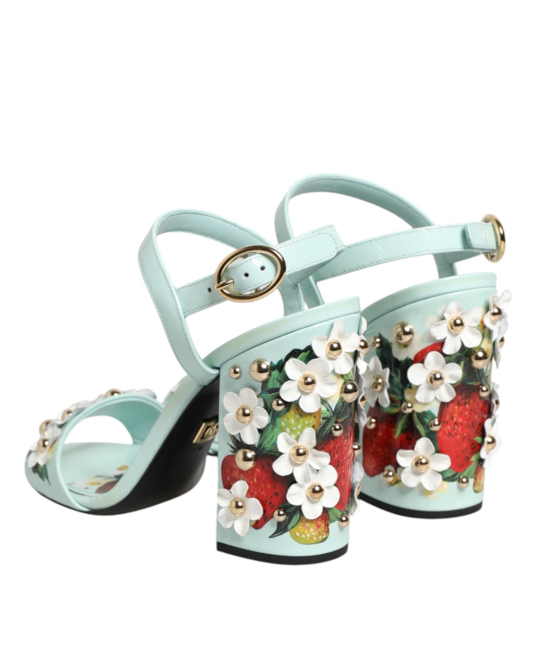 Dolce & Gabbana Green Mint Floral Studs Heels Sandals Shoes Glam Steals