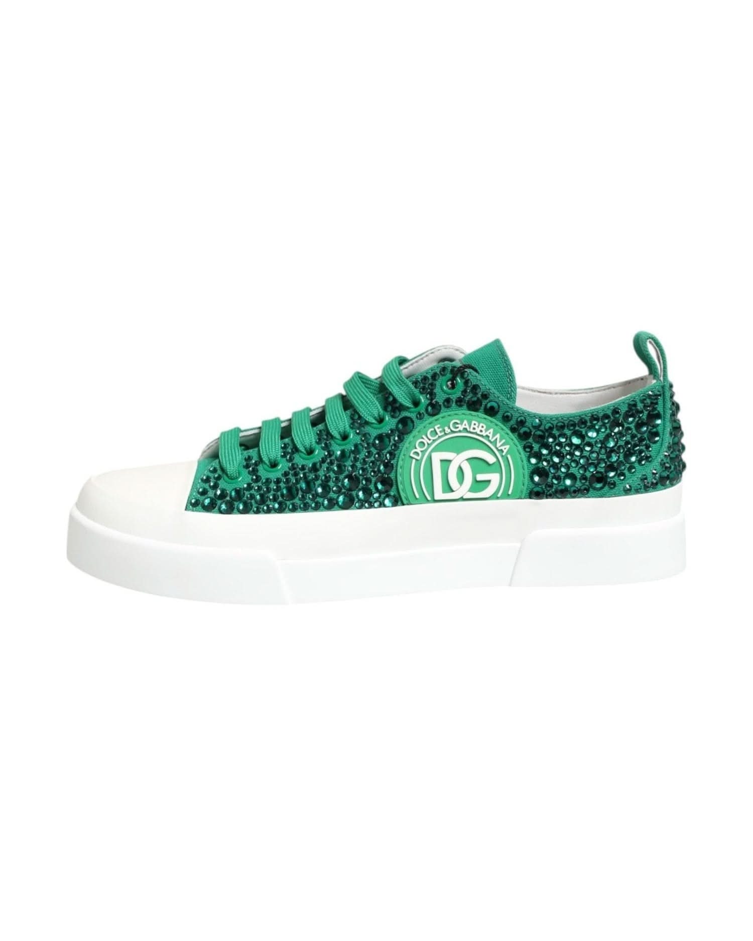 Dolce & Gabbana Green Portofino Crystal Dg Logo Sneakers Shoes Sneakers