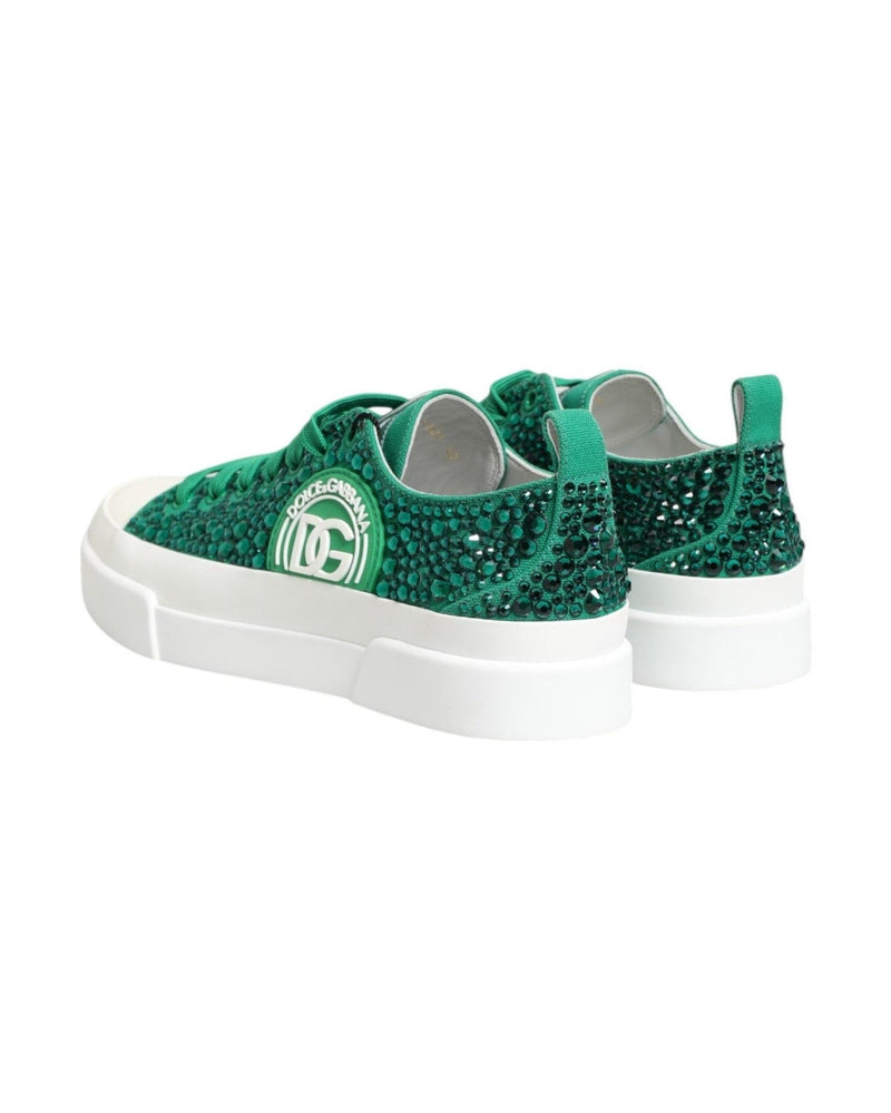 Dolce & Gabbana Green Portofino Crystal Dg Logo Sneakers Shoes Sneakers