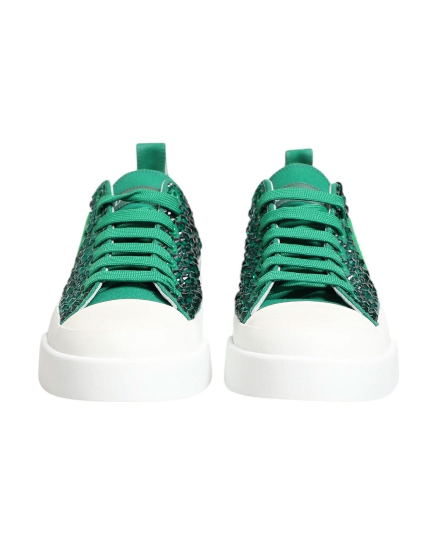 Dolce & Gabbana Green Portofino Crystal Dg Logo Sneakers Shoes Sneakers