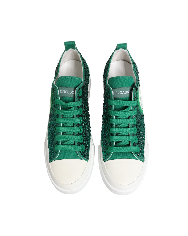 Dolce & Gabbana Green Portofino Crystal Dg Logo Sneakers Shoes Sneakers