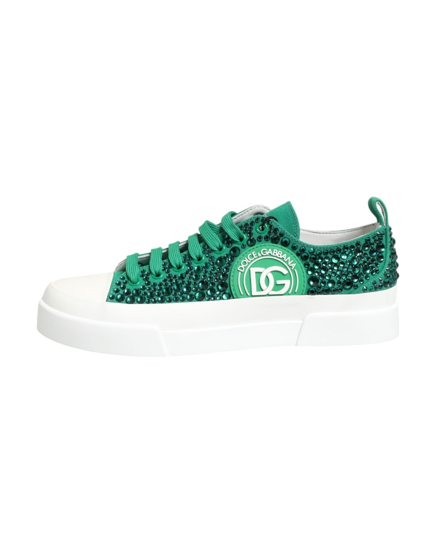 Dolce & Gabbana Green Portofino Crystal Dg Logo Sneakers Shoes Glam Steals