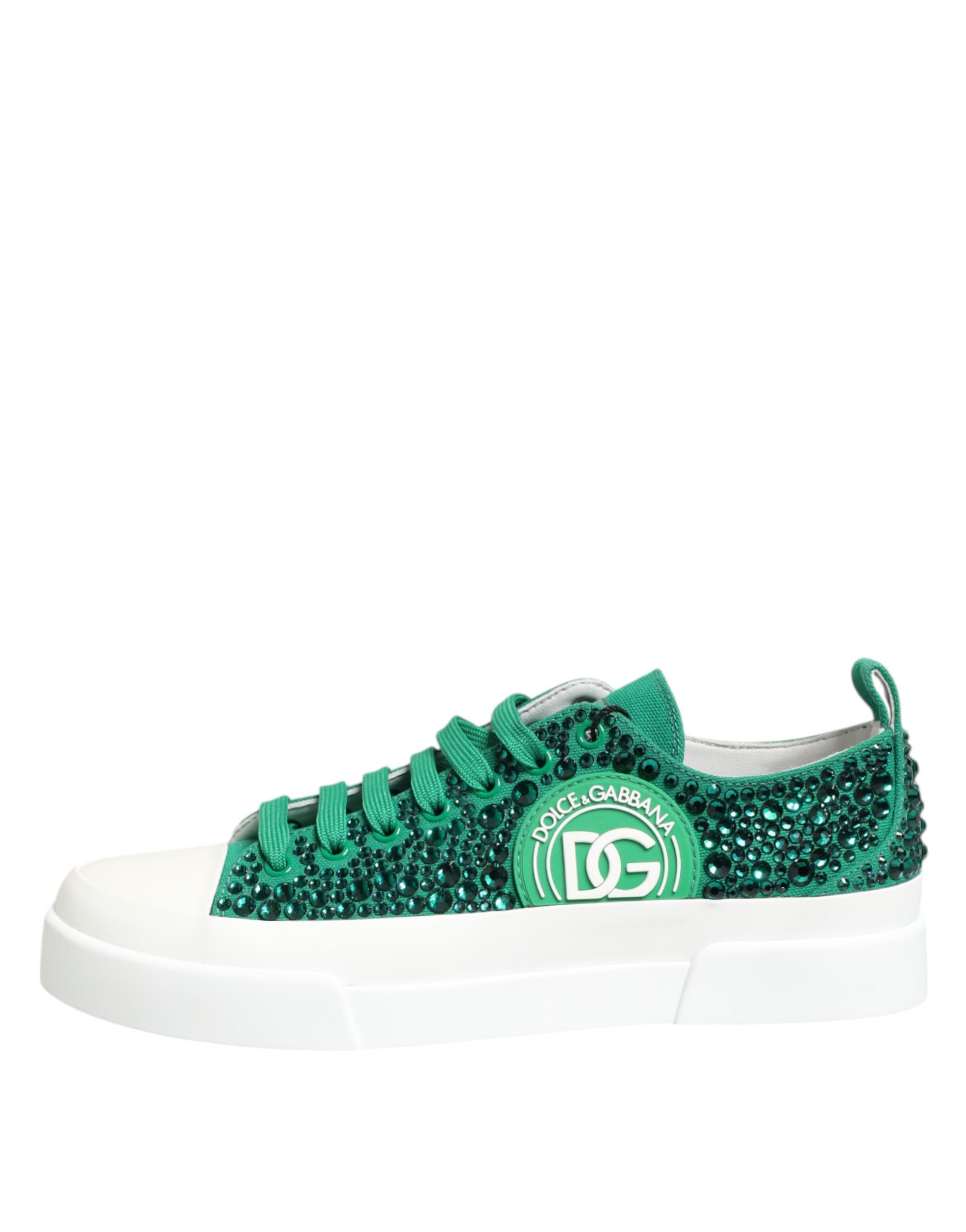 Dolce & Gabbana Green Portofino Crystal Dg Logo Sneakers Shoes Glam Steals