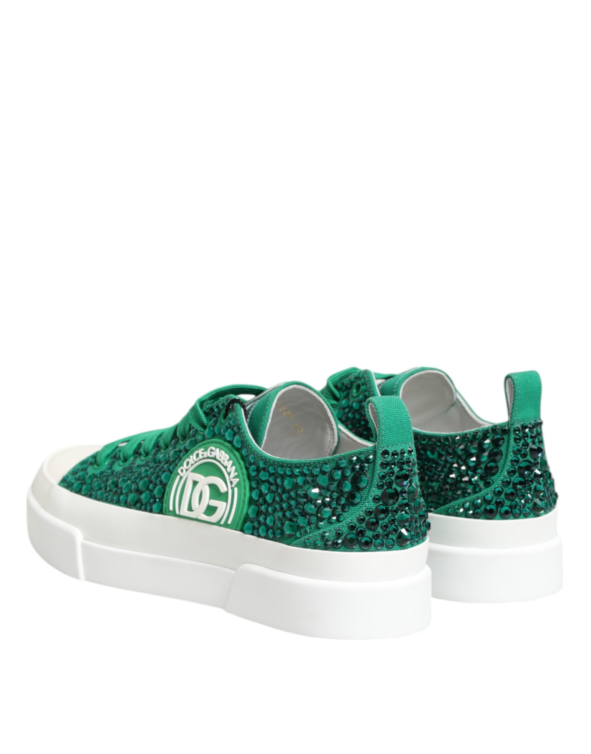 Dolce & Gabbana Green Portofino Crystal Dg Logo Sneakers Shoes Glam Steals