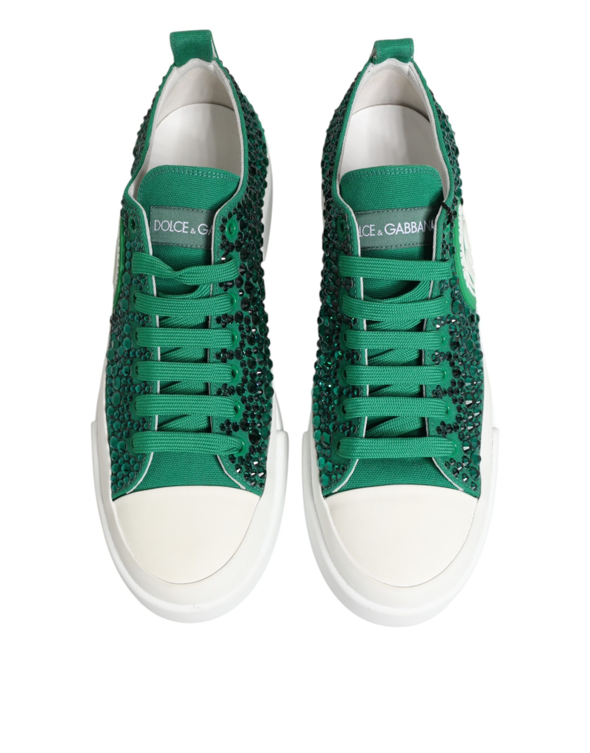 Dolce & Gabbana Green Portofino Crystal Dg Logo Sneakers Shoes Glam Steals
