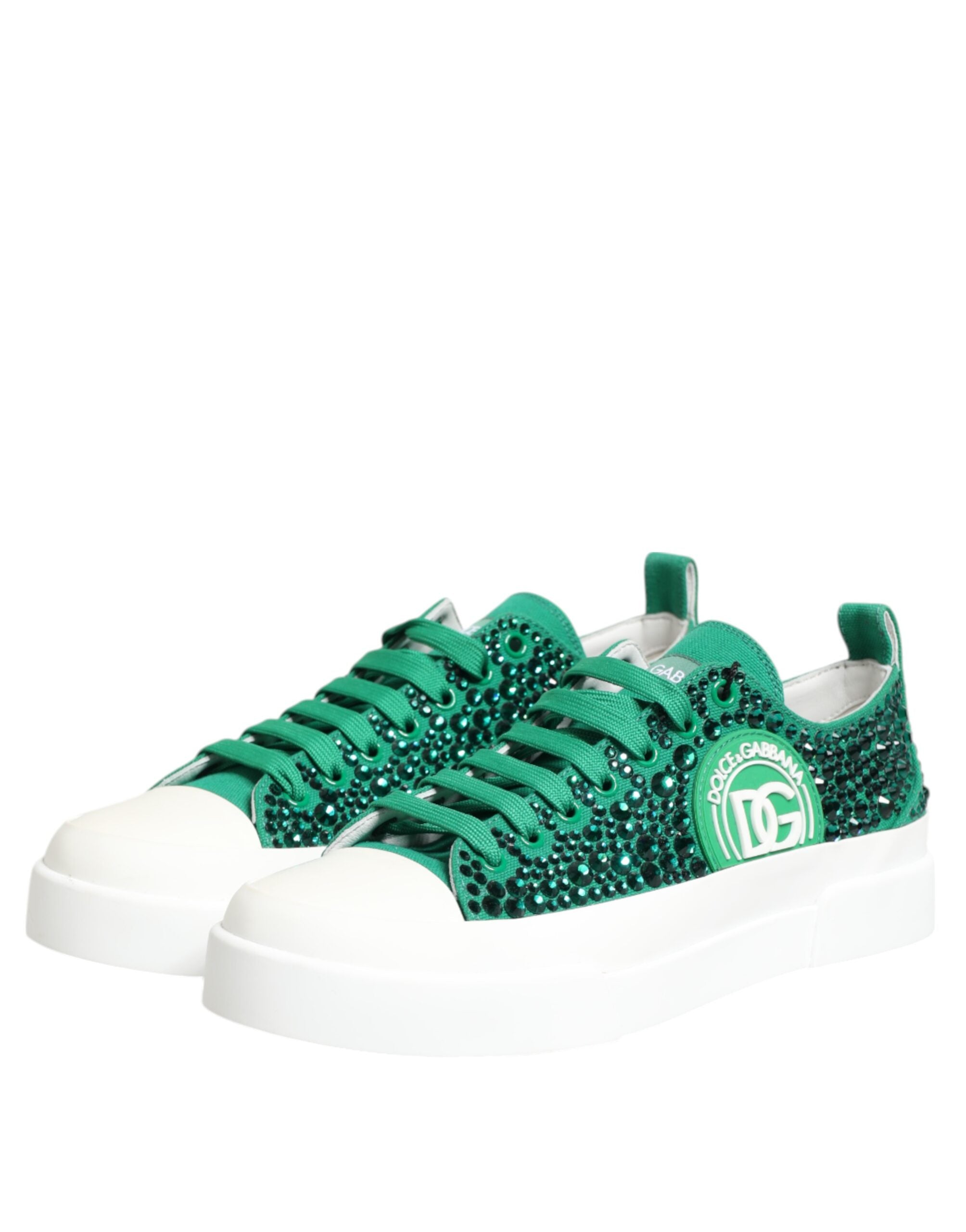 Dolce & Gabbana Green Portofino Crystal Dg Logo Sneakers Shoes Glam Steals