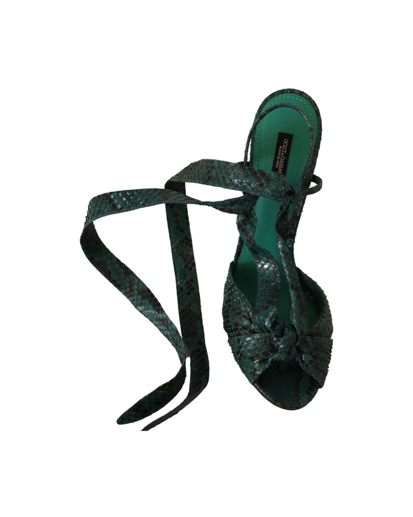 Dolce & Gabbana Green Python Strap Sandals Heels Shoes Glam Steals
