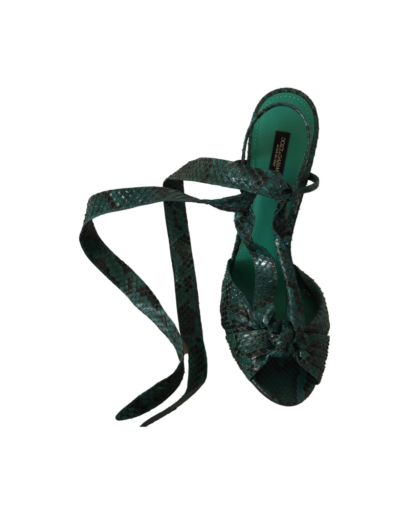 Dolce & Gabbana Green Python Strap Sandals Heels Shoes Glam Steals