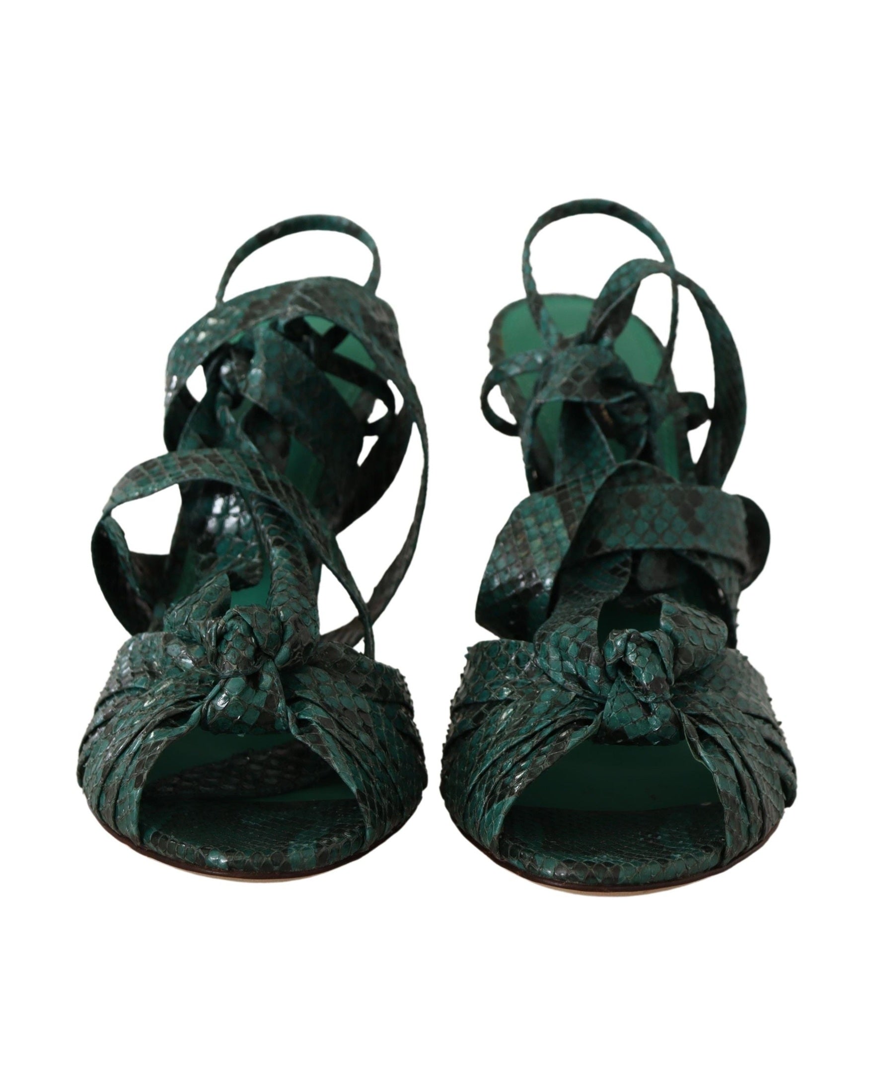 Dolce & Gabbana Green Python Strap Sandals Heels Shoes Glam Steals