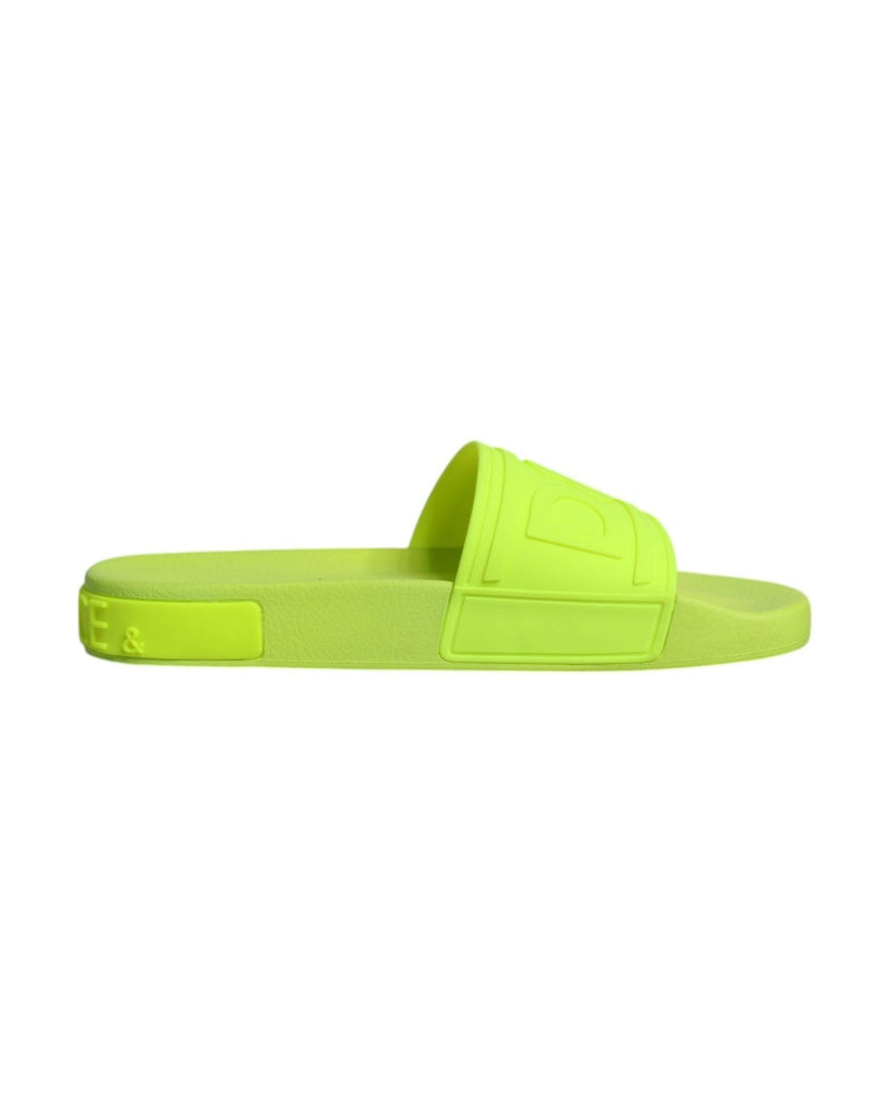 Dolce & Gabbana Green Rubber Slides Sandals Beachwear Shoes Flats