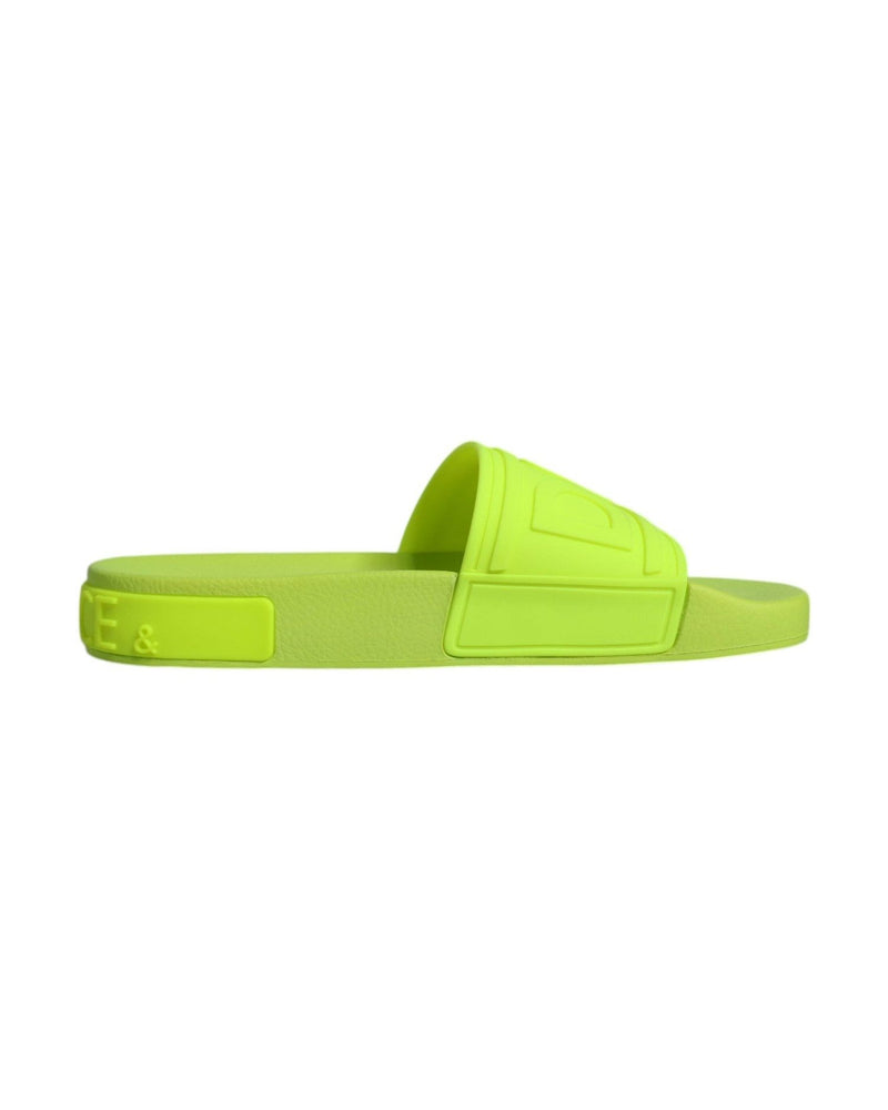 Dolce & Gabbana Green Rubber Slides Sandals Beachwear Shoes Flats