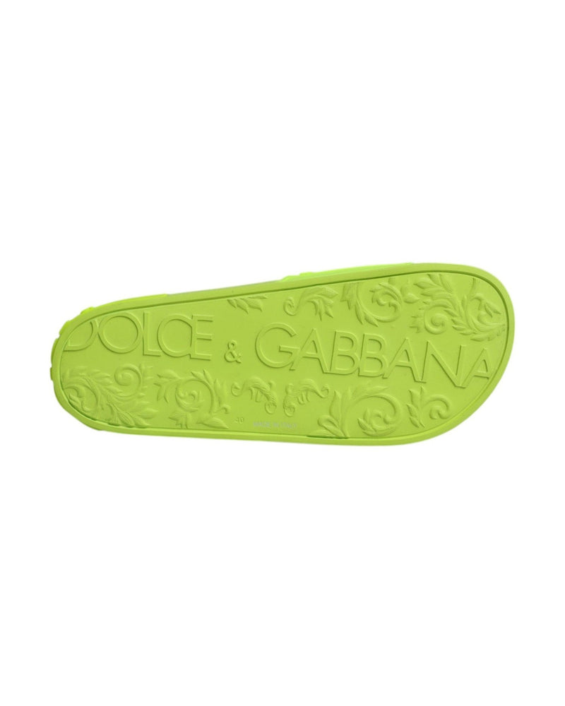 Dolce & Gabbana Green Rubber Slides Sandals Beachwear Shoes Flats