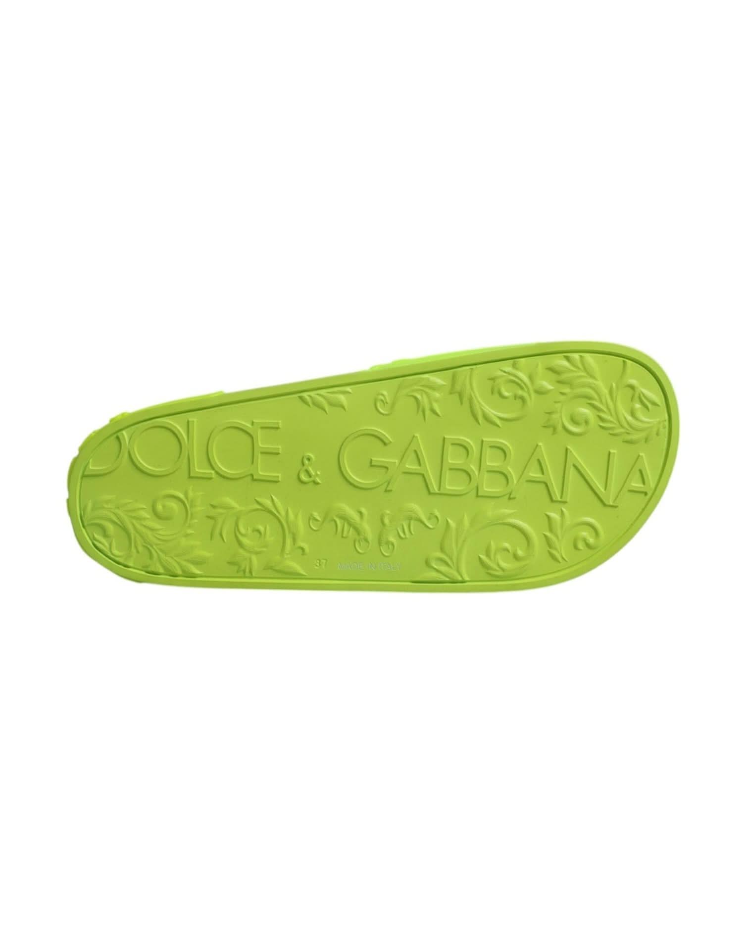 Dolce & Gabbana Green Rubber Slides Sandals Beachwear Shoes Flats