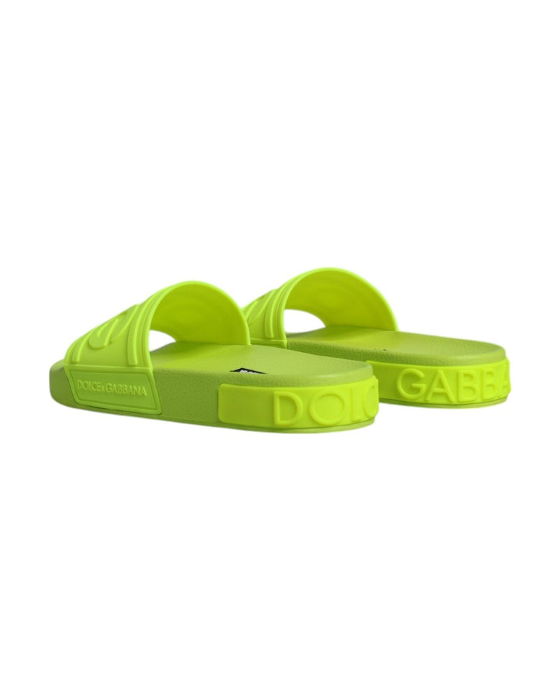 Dolce & Gabbana Green Rubber Slides Sandals Beachwear Shoes Flats