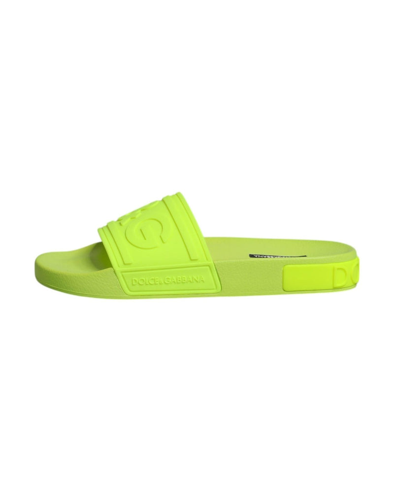 Dolce & Gabbana Green Rubber Slides Sandals Beachwear Shoes Flats
