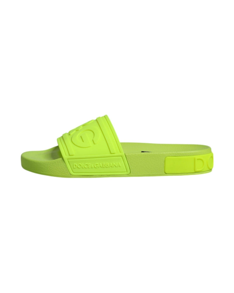 Dolce & Gabbana Green Rubber Slides Sandals Beachwear Shoes Flats