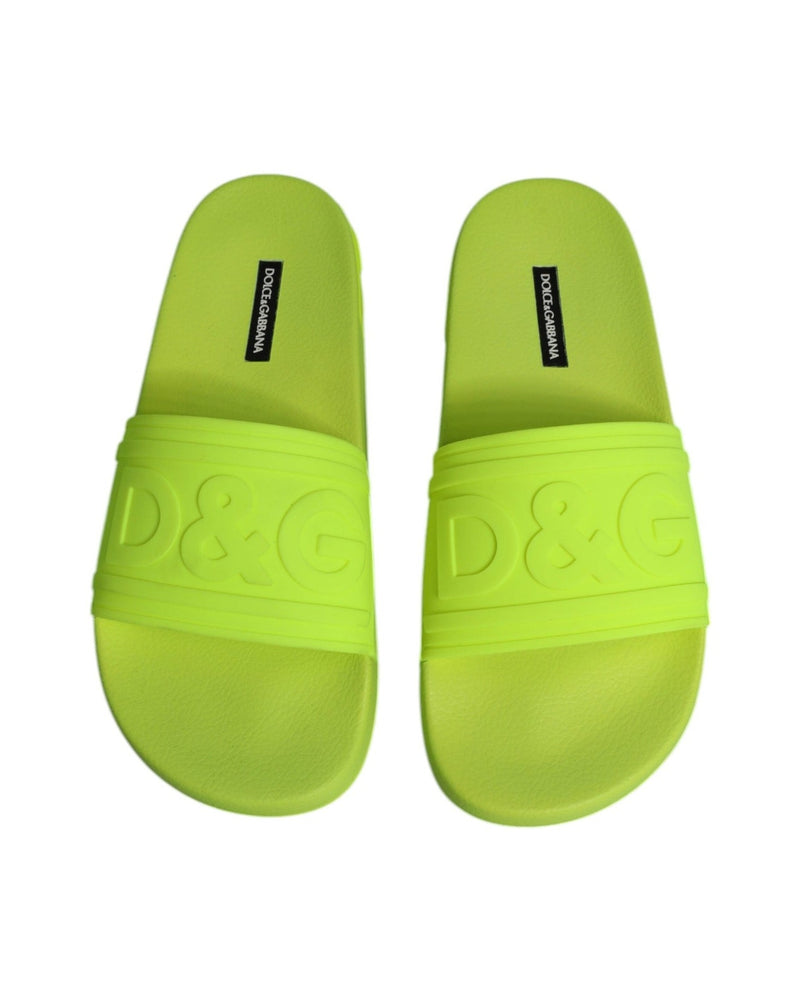 Dolce & Gabbana Green Rubber Slides Sandals Beachwear Shoes Flats