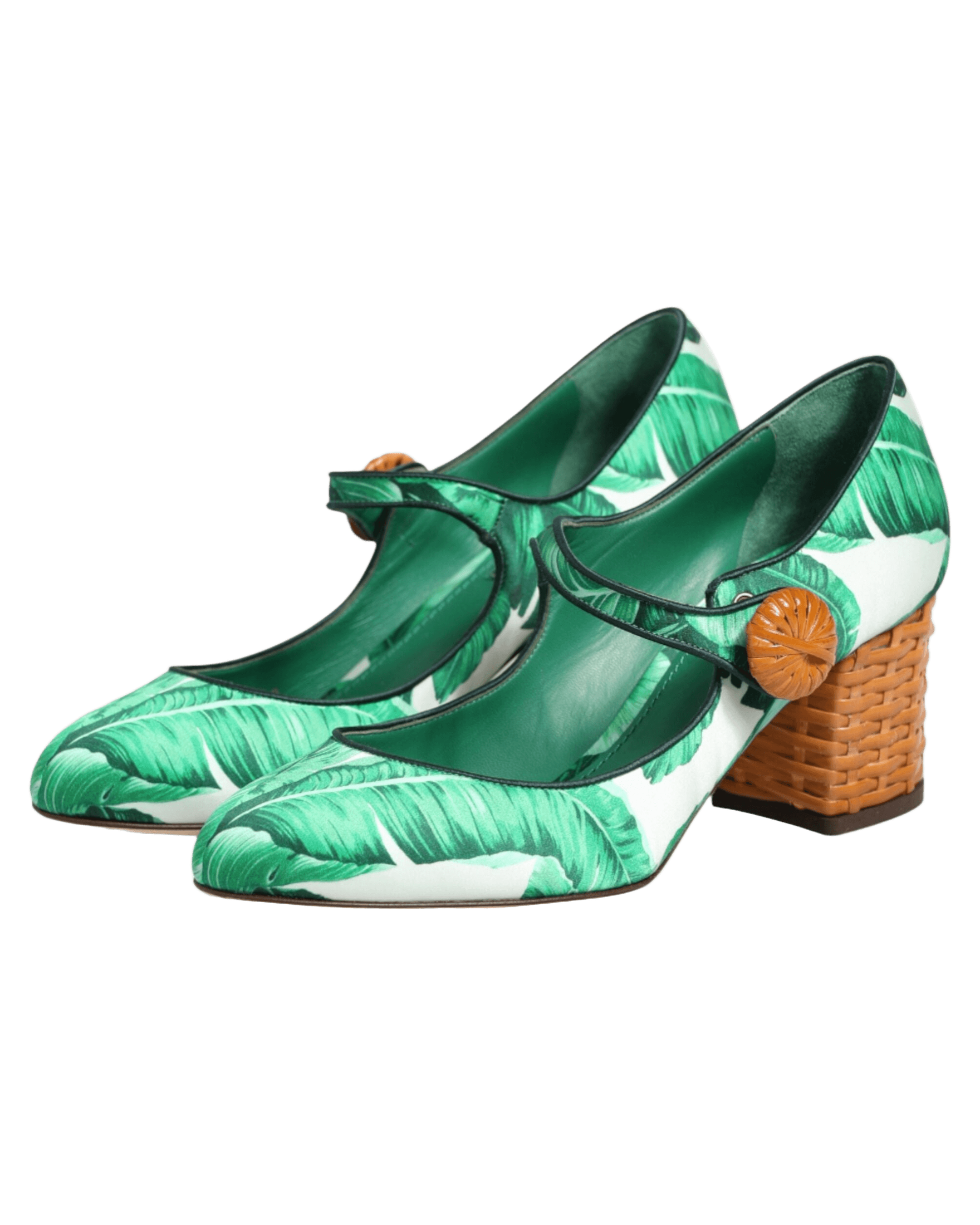 Dolce & Gabbana Green Silk Mary Janes Leaf Sandals Shoes Glam Steals