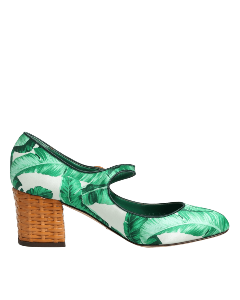 Dolce & Gabbana Green Silk Mary Janes Leaf Sandals Shoes Glam Steals