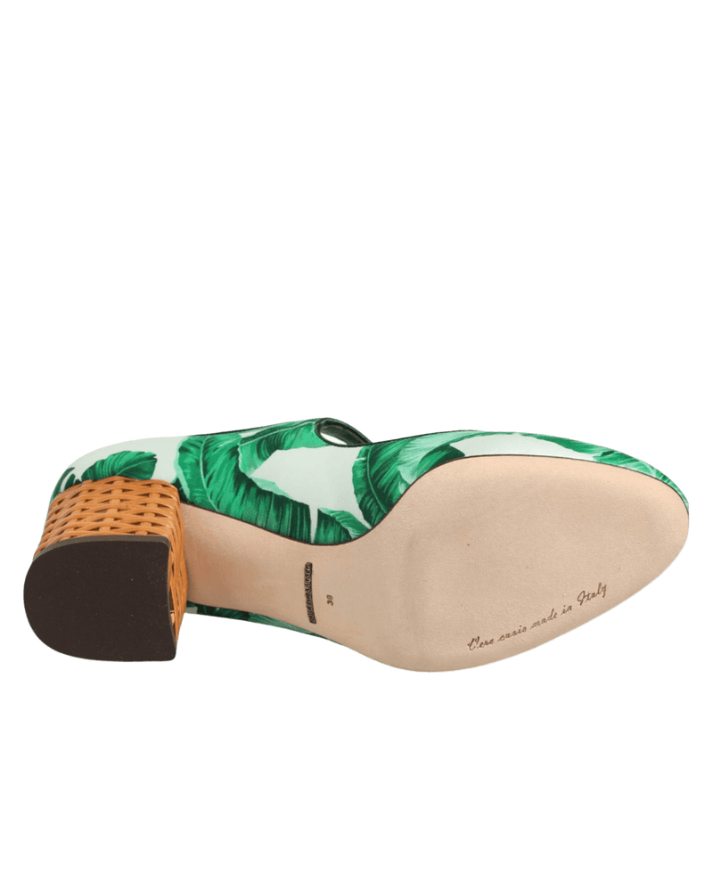 Dolce & Gabbana Green Silk Mary Janes Leaf Sandals Shoes Glam Steals
