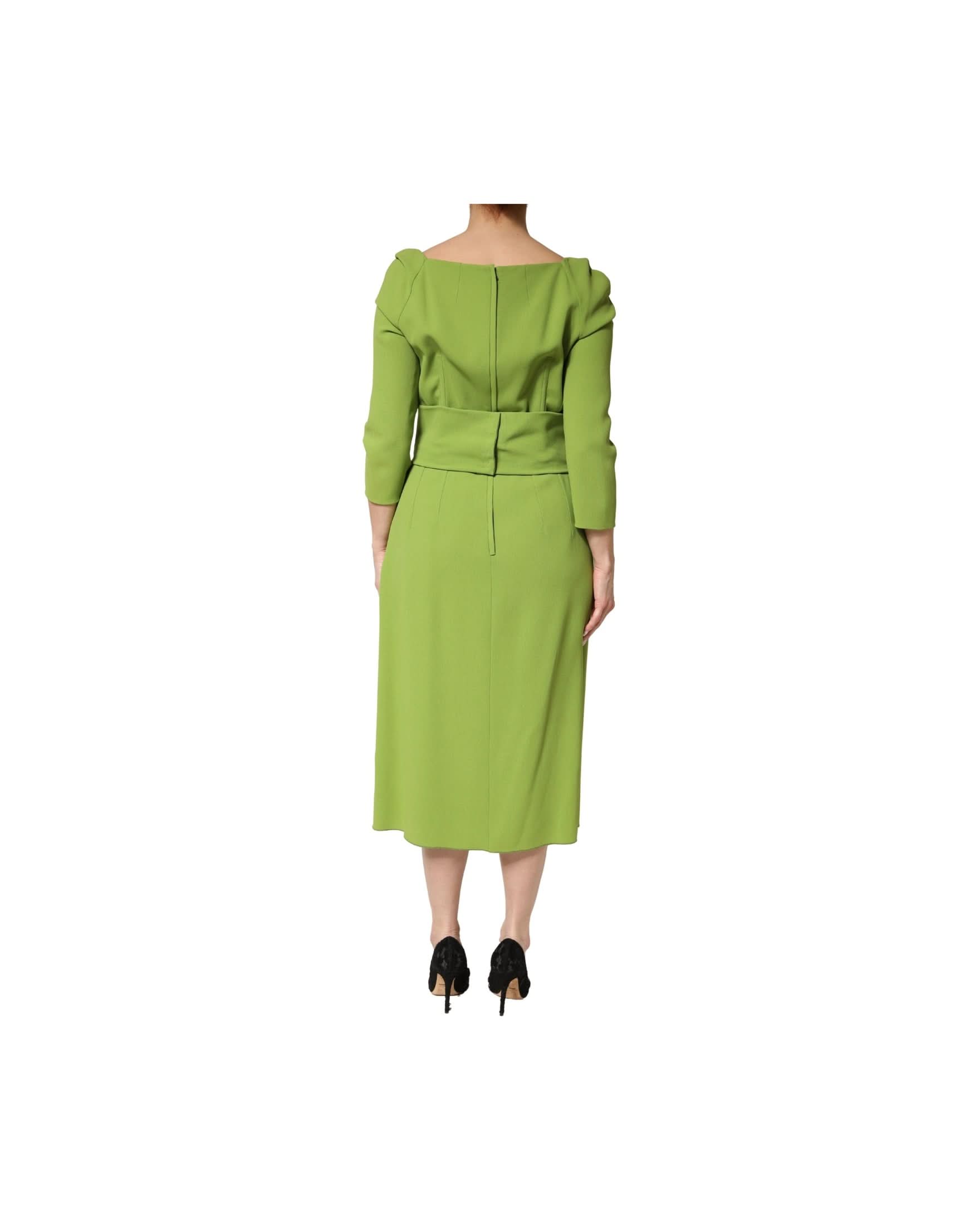 Dolce & Gabbana Green Silk Sweetheart Neckline Midi Dress 