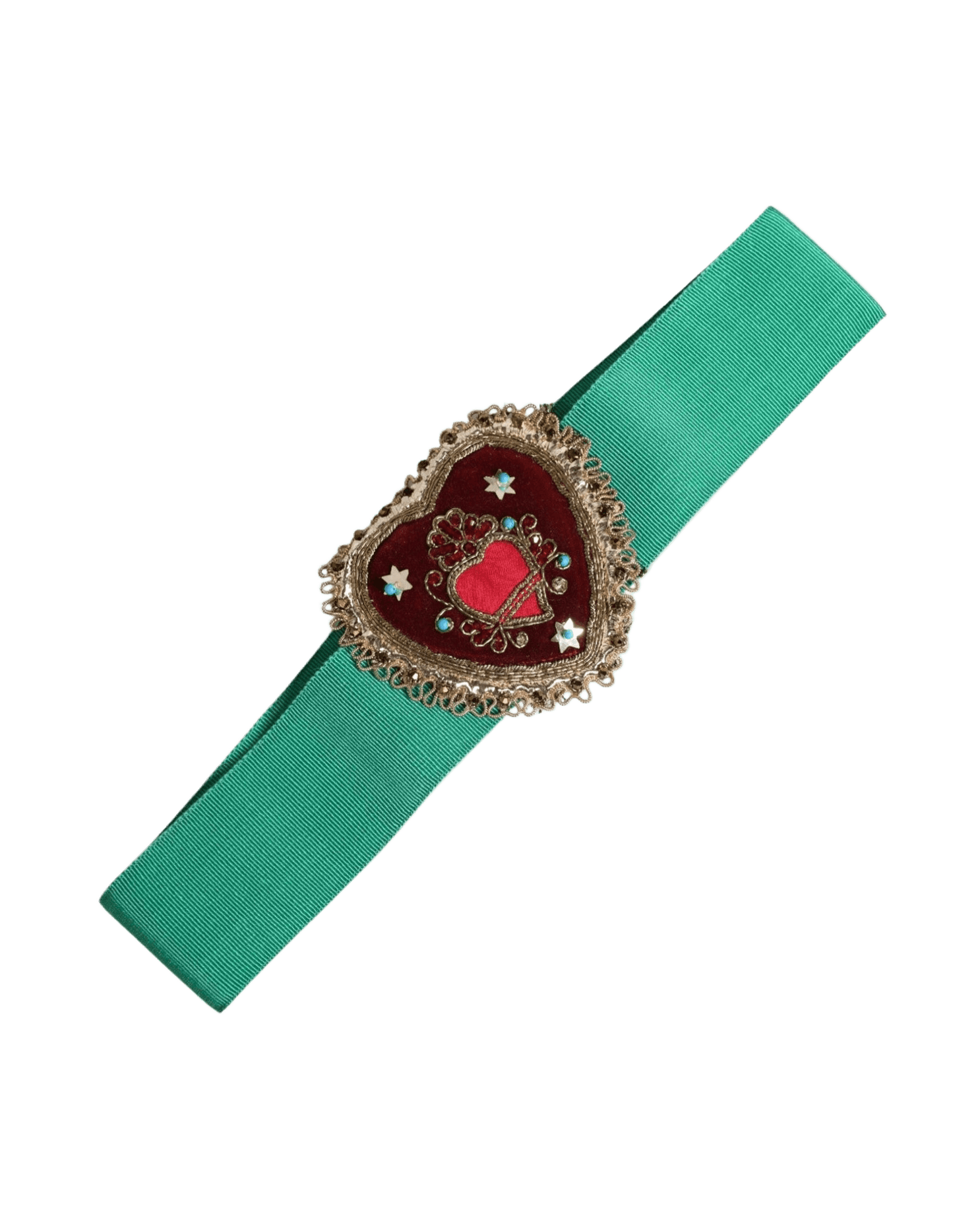 Dolce & Gabbana Green Stretch Wide Waist Heart Embellished Belt Glam Steals