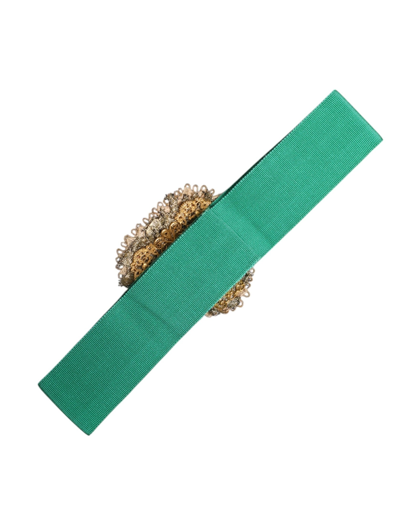 Dolce & Gabbana Green Stretch Wide Waist Heart Embellished Belt Glam Steals