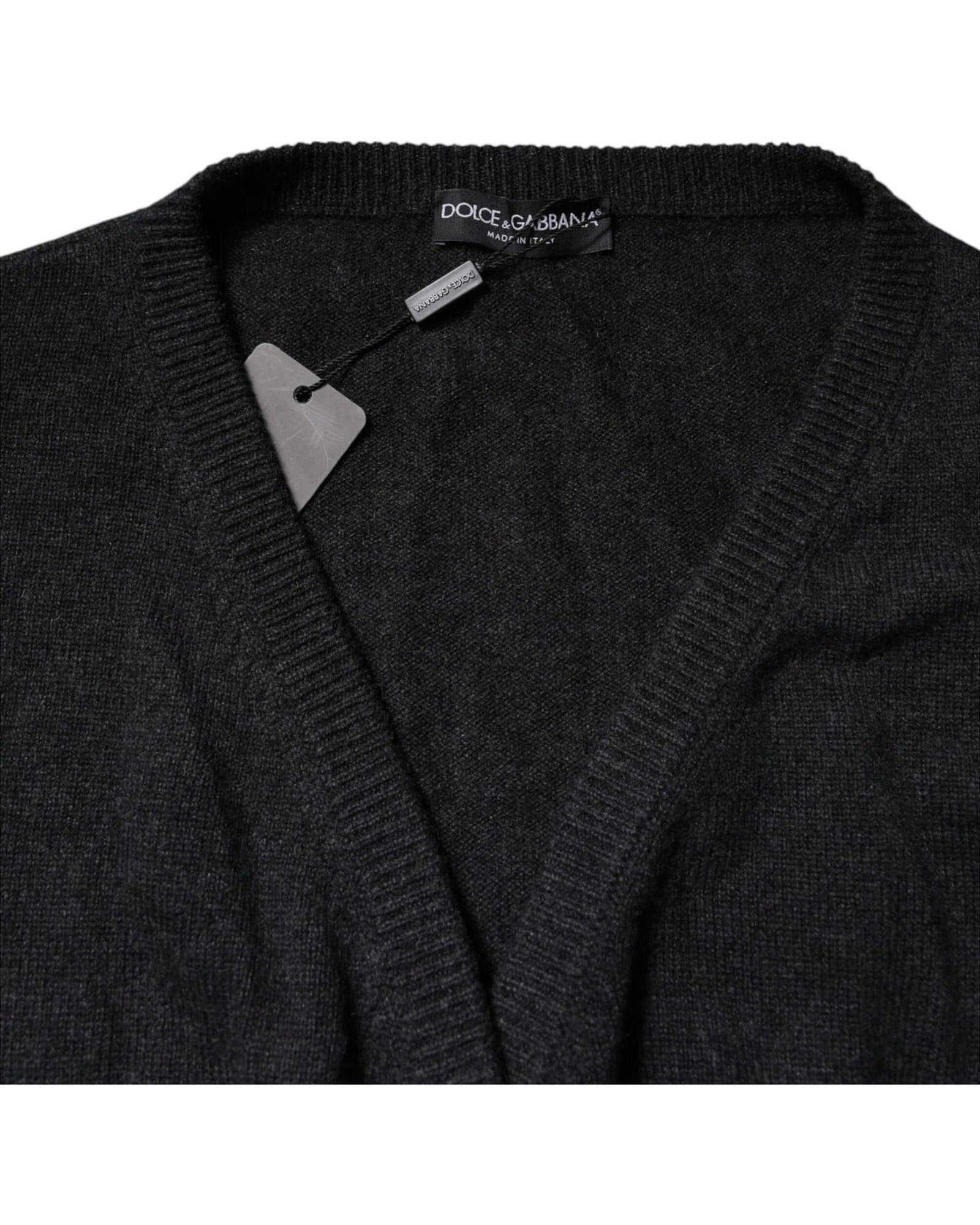 Dolce & Gabbana Grey Cashmere Deep V Neck Pullover Sweater Sweaters