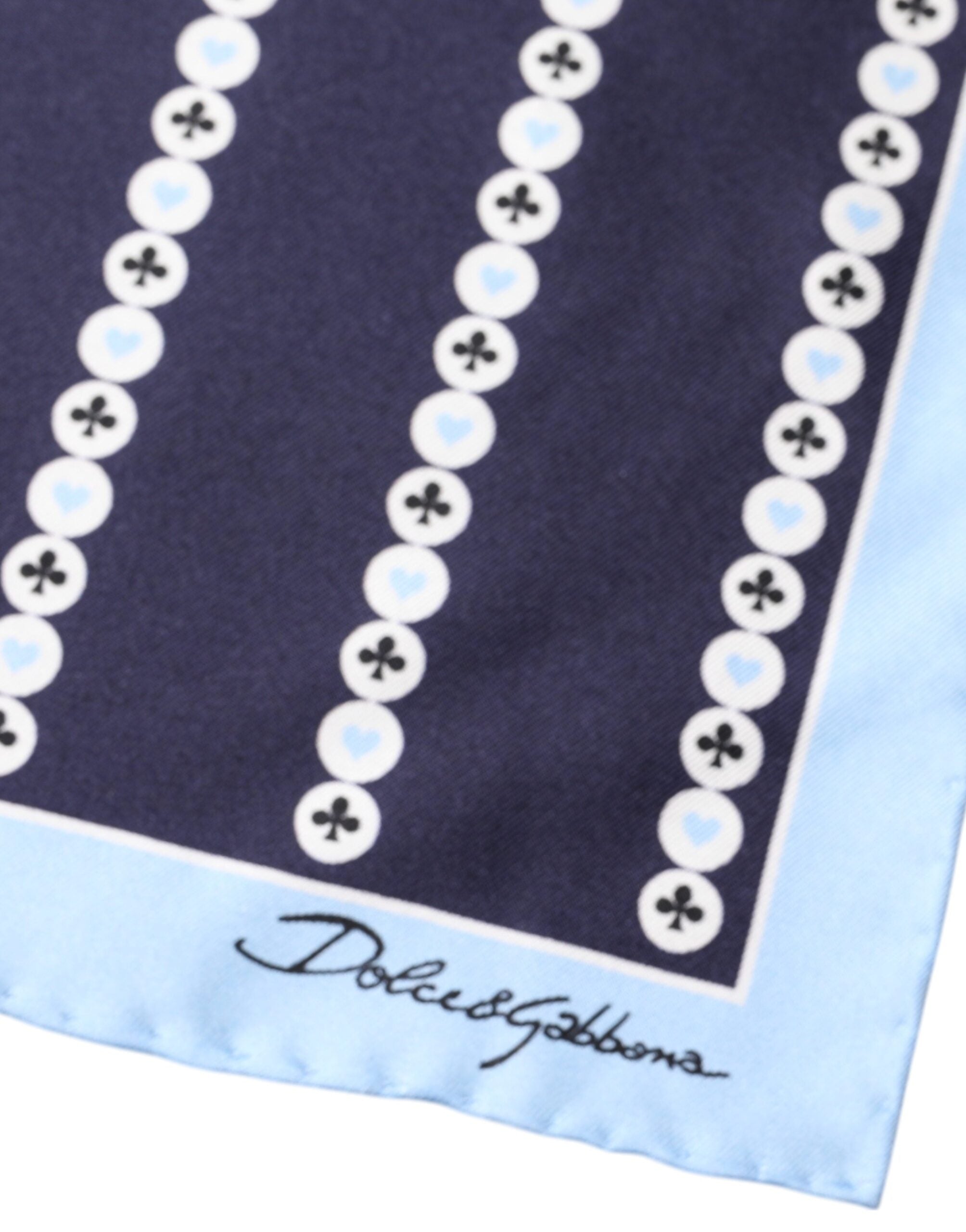 Dolce & Gabbana Heart Spade Silk Handkerchief Blue Scarf Glam Steals