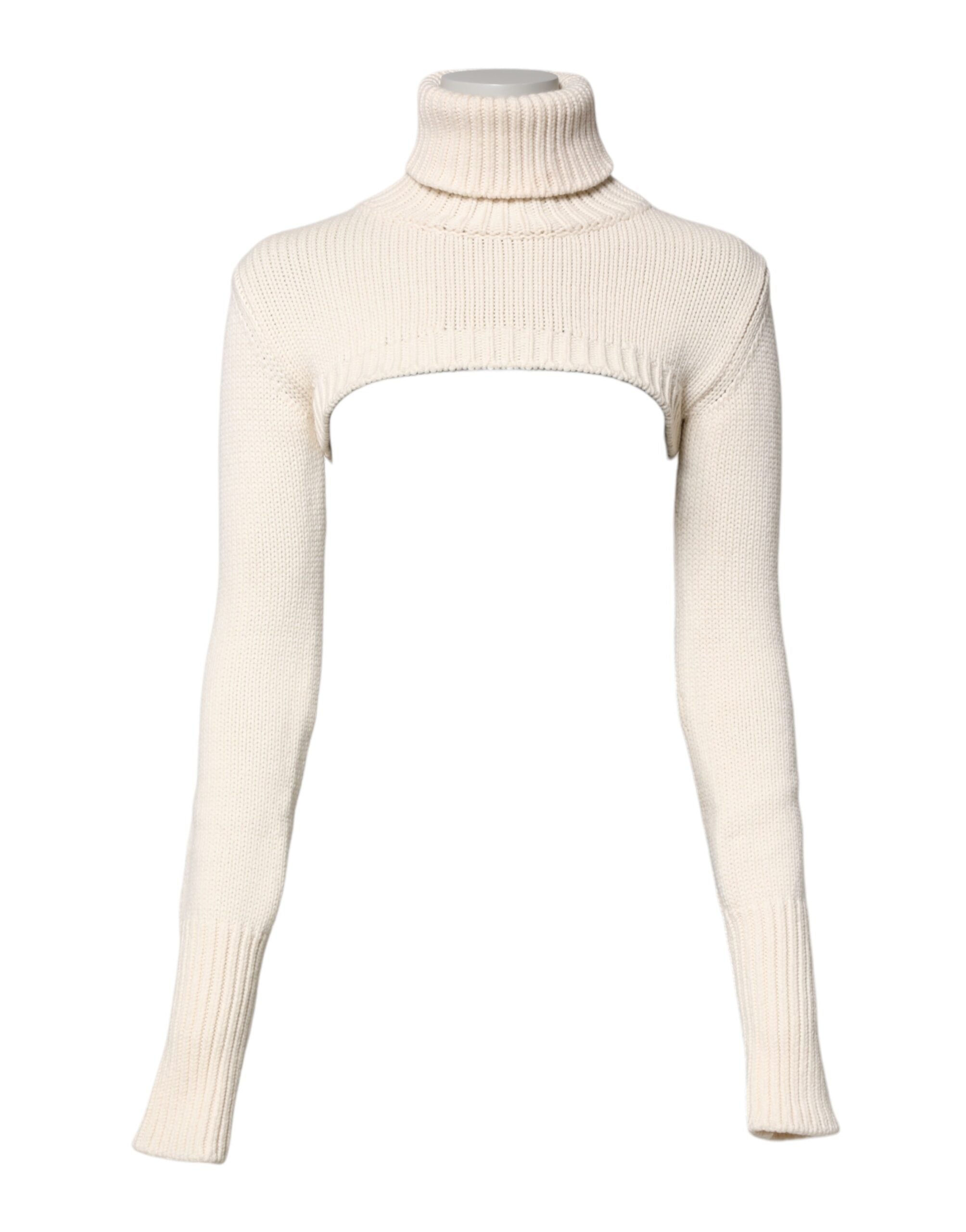 Dolce & Gabbana Ivory Cashmere Turtleneck Cropped Top Sweater Glam Steals