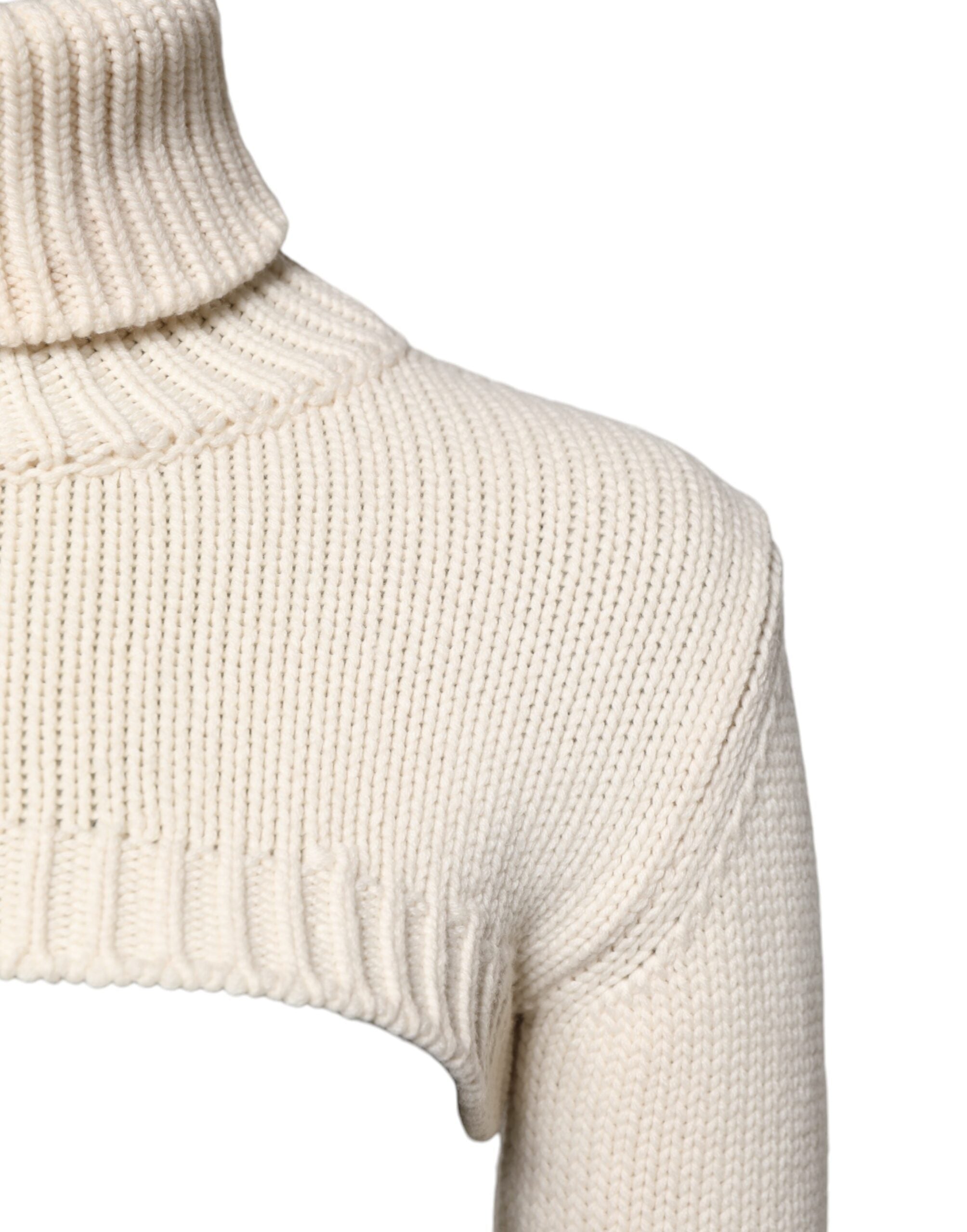 Dolce & Gabbana Ivory Cashmere Turtleneck Cropped Top Sweater Glam Steals