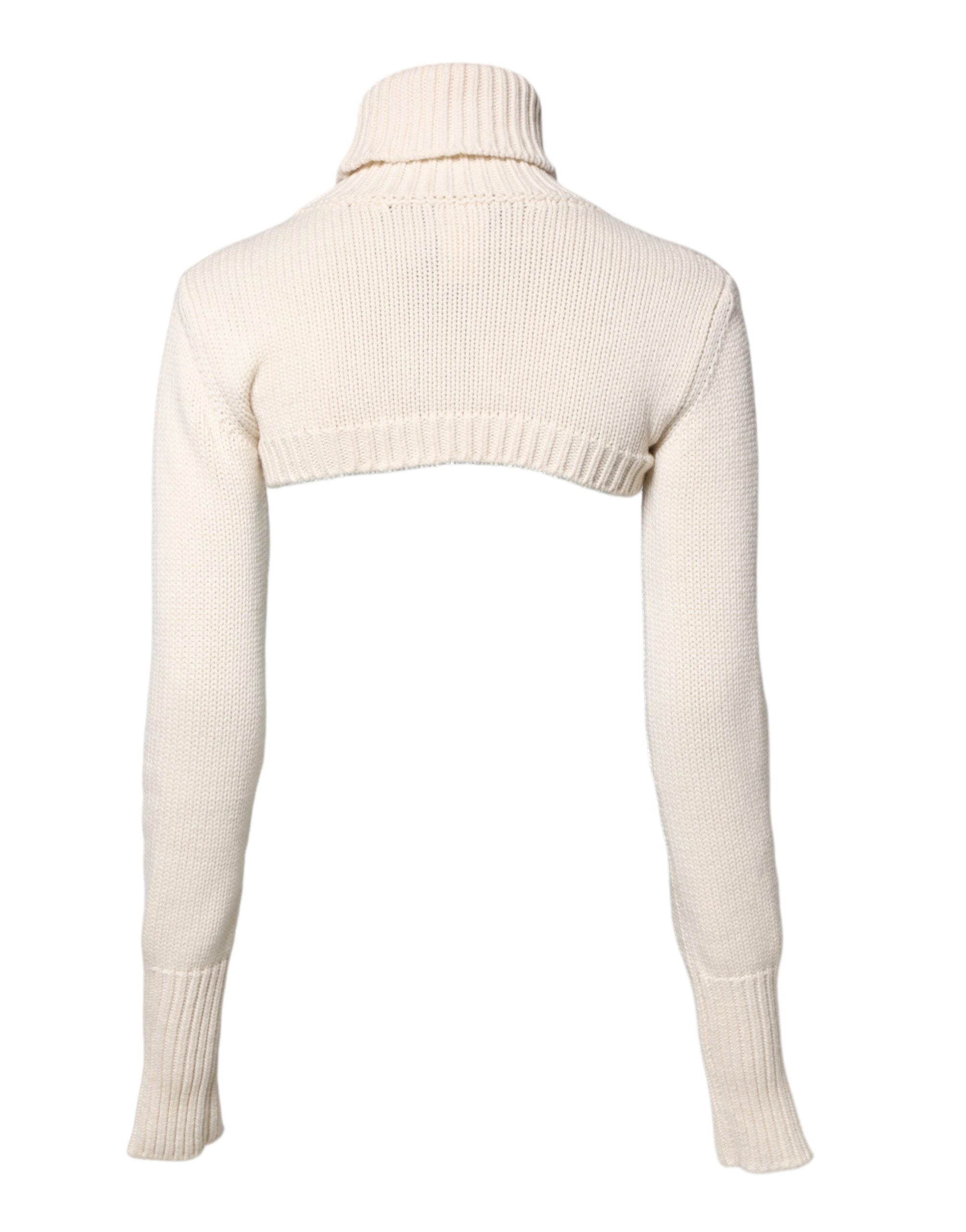 Dolce & Gabbana Ivory Cashmere Turtleneck Cropped Top Sweater Glam Steals