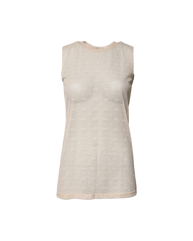 Dolce & Gabbana Ivory Nylon Logo See Through Sleeveless Tank Top Glam Steals