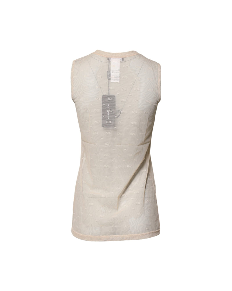 Dolce & Gabbana Ivory Nylon Logo See Through Sleeveless Tank Top Glam Steals